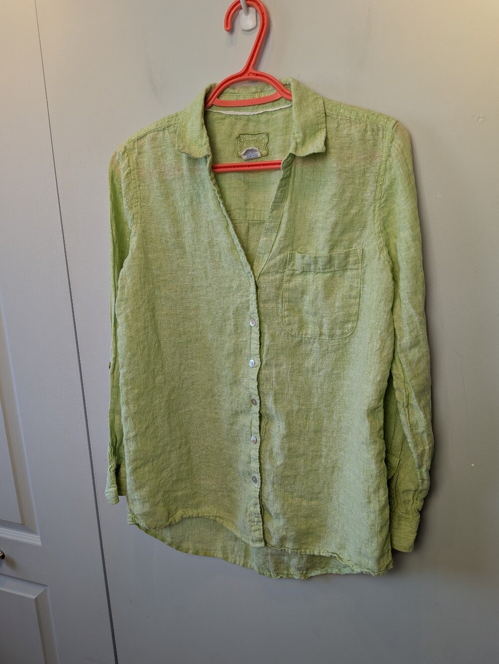 SIGRID OLSEN 100% Linen Women Blouse Lightweight Size Small Green Color